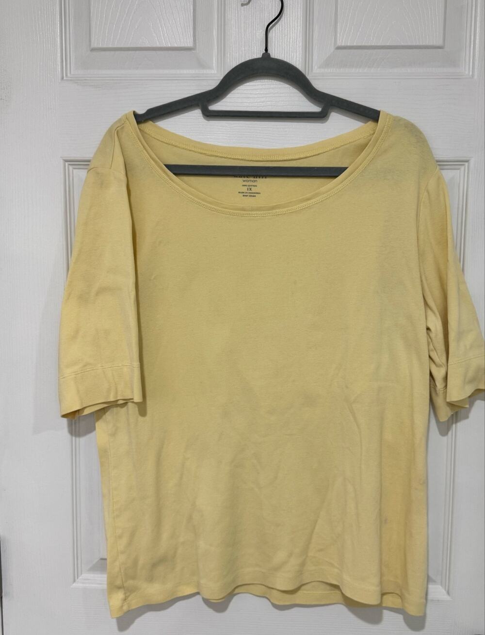 Kate Hill Yellow Cotton Short Sleeve Top 1X Plus